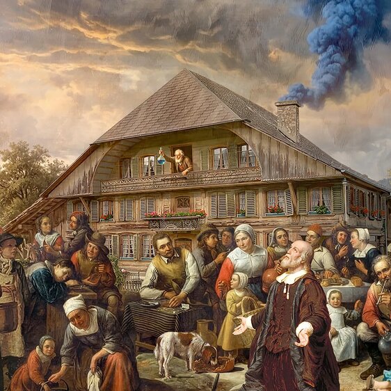 Mitte des 19. Jahrhunderts lockte ein Heiler die Massen ins bernische Worb. Illustration von Marco Heer