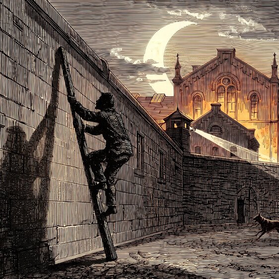 Emil Bienz schaffte es, am 20. Juli 1876 aus dem Basler Gefängnis «Schällemätteli» auszubrechen. Er kam allerdings nicht weit und musste sich danach für einen Dreifachmord verantworten. Illustration von Marco Heer.