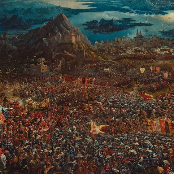 Une perspective audacieuse: La Bataille d’Alexandre (bataille d’Issos), par Albrecht Altdorfer, 1529.