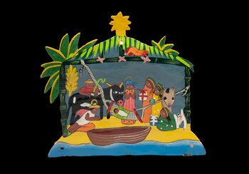 Presepe in lamiera di Haiti, 2015, lamiera di barili di petrolio, dipinto, prestito di Brigitta Burkhard | © Museo nazionale svizzero