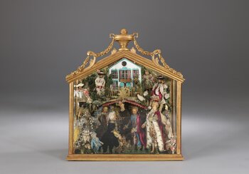 Nativity scene in case with wax figures, Hermetschwil Convent (Lucerne), 18th century, wax, silk, wood Loan from the Chorherrenstift St. Michael Beromünster | © Swiss National Museum