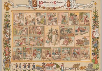 Calendrier de l’Avent, Au Royaume de l’Enfant Jésus, vers 1910, Ernst Kepler, éditions Reichhold & Lang, Munich Objet prêté par Evelyne Gasser, Lenzburg | © Musée national suisse