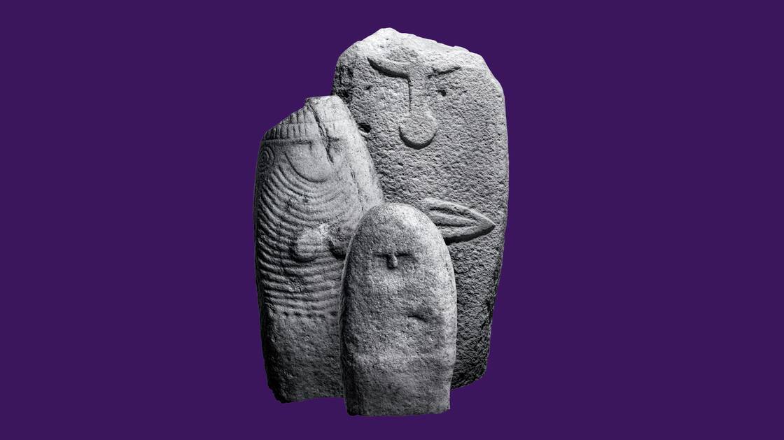 Key-Visual de l'exposition "Menschen in Stein gemeisselt" (des hommes gravés dans la pierre)