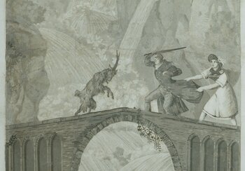 Tapete mit Darstellung der Teufelsbrücke, um 1820 – 1825 | © Schweizerisches Nationalmuseum