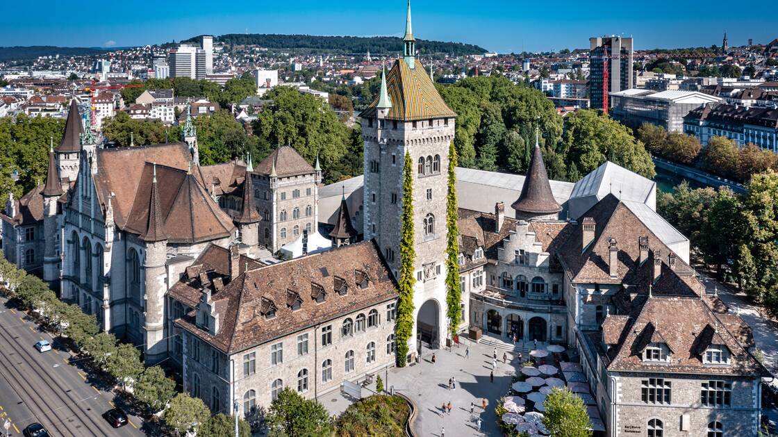 Luftaufnahme des Landesmuseums Zürich.