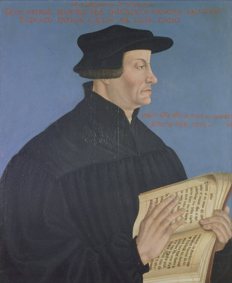 Painted portrait of the reformer Huldrych Zwingli.