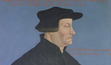 Painted portrait of the reformer Huldrych Zwingli.