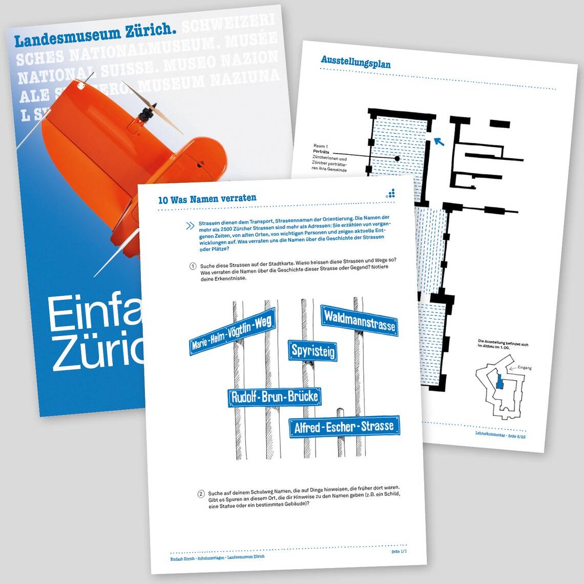 Einblick in die Schulunterlagen der Ausstellung "Einfach Zürich".