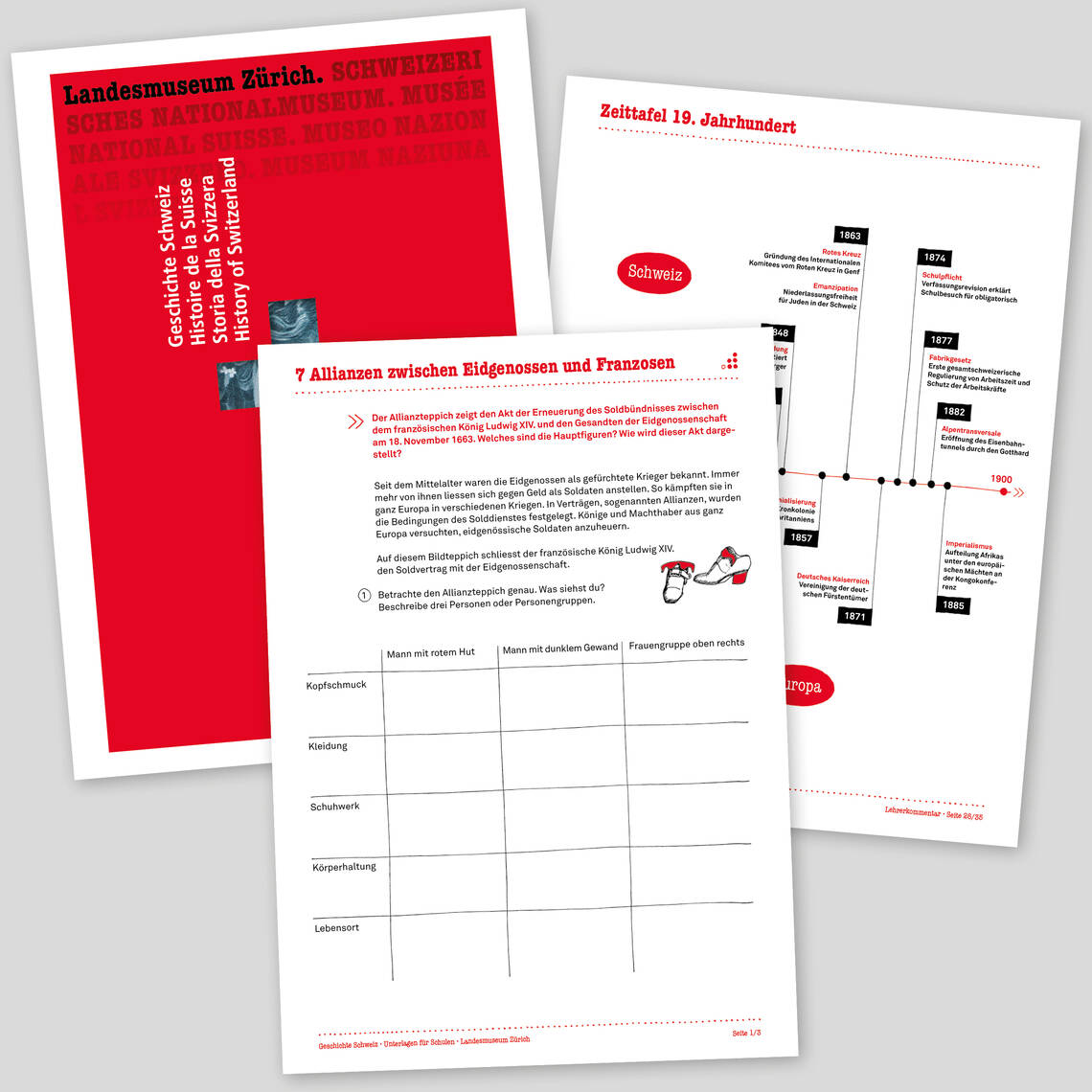 Einblick in die Schulunterlagen der Dauerausstellung "Geschichte Schweiz"