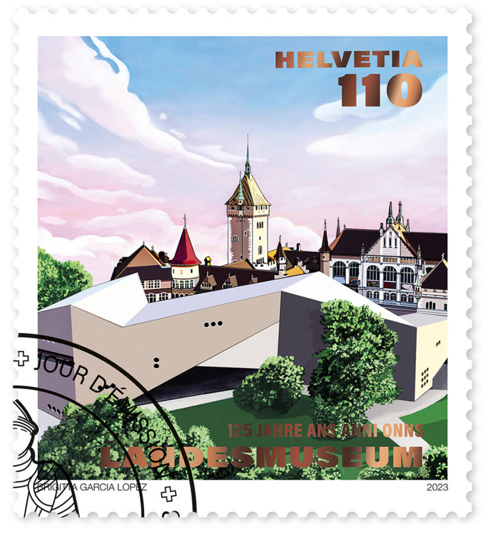Briefmarke zum 125. Jubiläum des Landesmuseums, 2023.