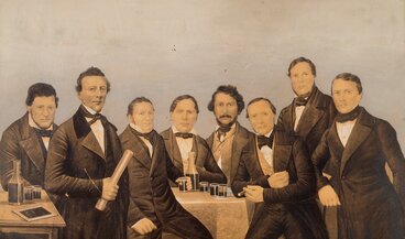 Druckgrafik mit Männer an einem Tisch, 1839
